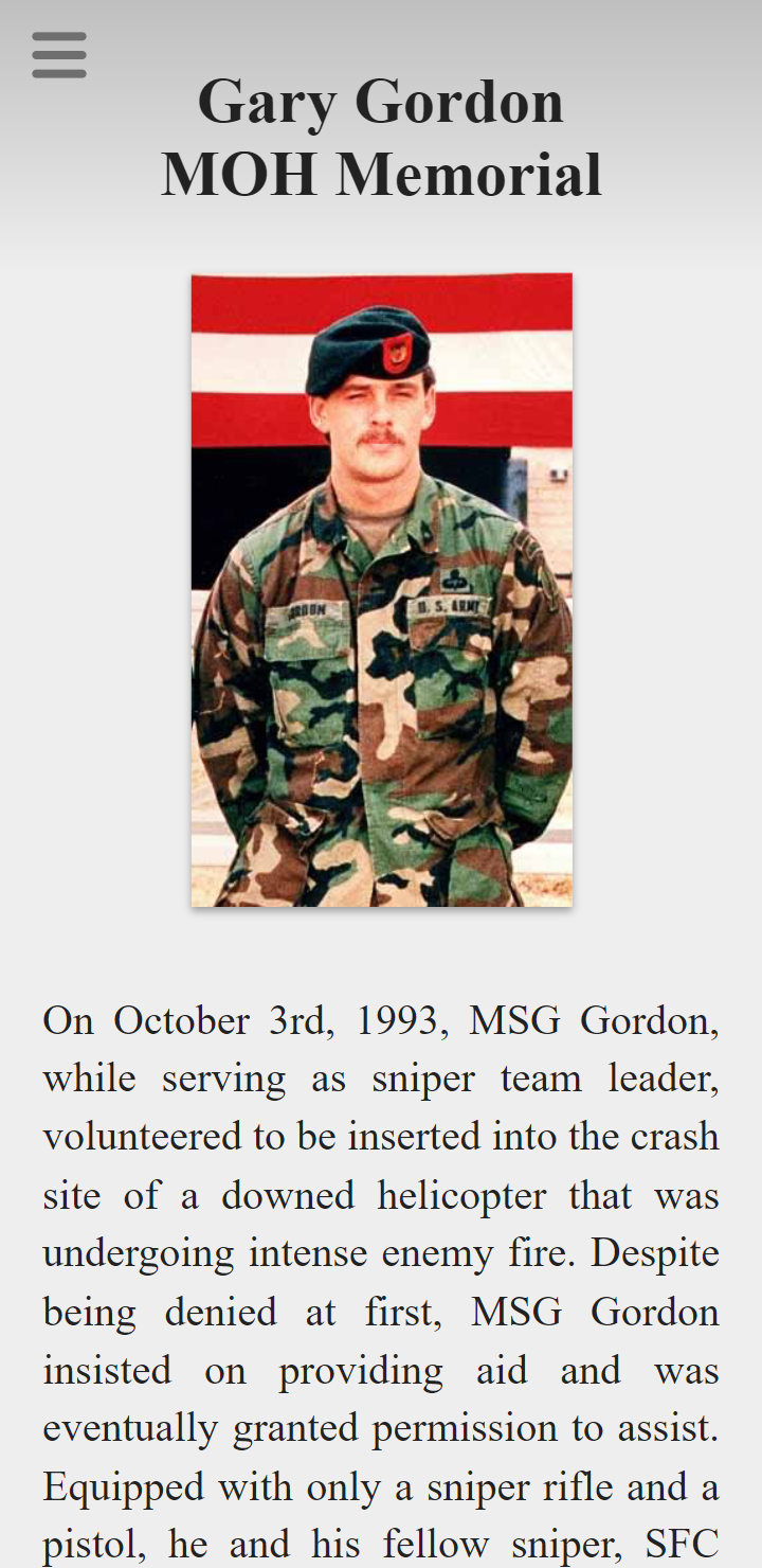 Gary Gordon MOH Memorial mobile screenshot